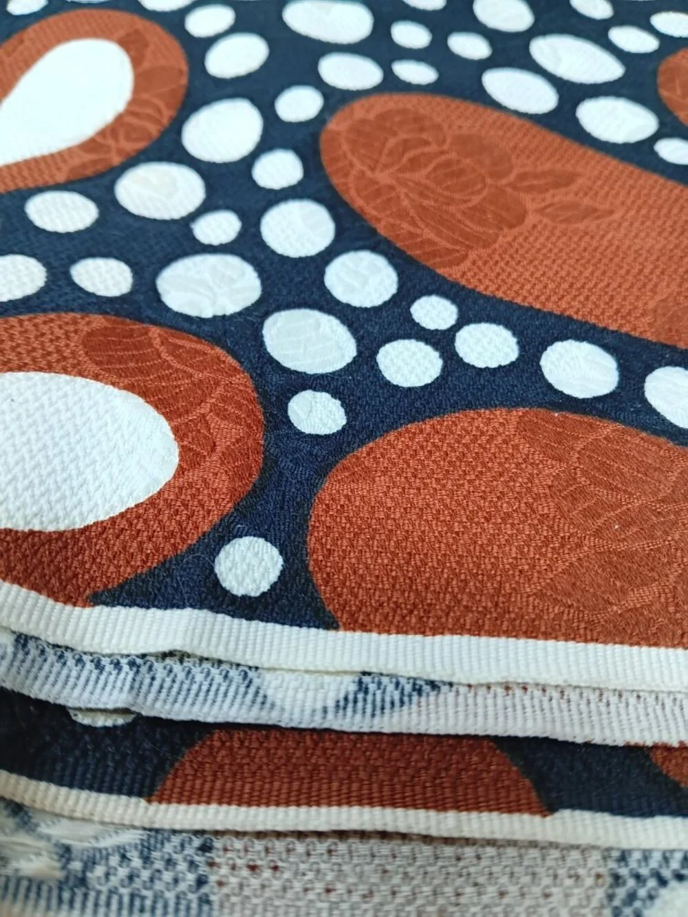 Sewing Fabric Mid Century Bark Cloth Embossed Heavy Cotton Paisley RARE 4.4 yd